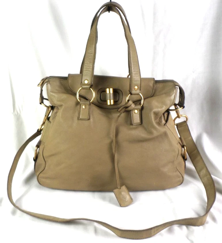 Bolso de hombro vintage Yves Saint Laurent marrón beige cuero XLarge TOTE Foto 1 de 4