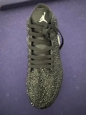 Bedazzled Jordan 1 Low TD Football Cleats Men's 12: Black/Black/White - Image 1 of 3