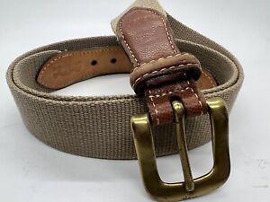 Martin Dingman Men's Canvas & Leather Belt Size 38 Khaki W/British Tan Leather
