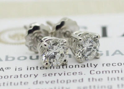 GIA Certified 18k White Gold 0.42ct F/SI1 G/SI1 Diamond Screwback Earrings - Image 1 of 4