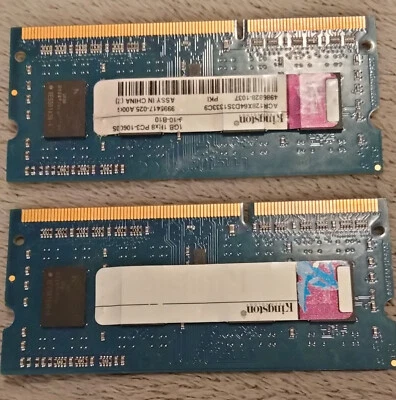 Kingston 2 X 1GB Pc3-10600s-9-10-b1 Laptop Ram Sticks - Image 1 of 2