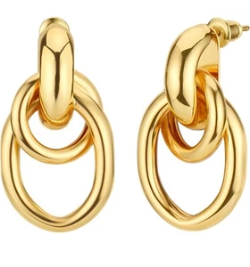Gold Statement Geometric Drop Dangle Earrings for Women, Chunky Gold Fashion Dou - Picture 1 of 5