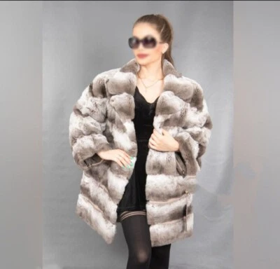 BRAND NEW GORGEOUS GENUINE REX CHINCHILLA COLOR SUPER SOFT LUXURY LADY'S COAT - Image 1 of 4
