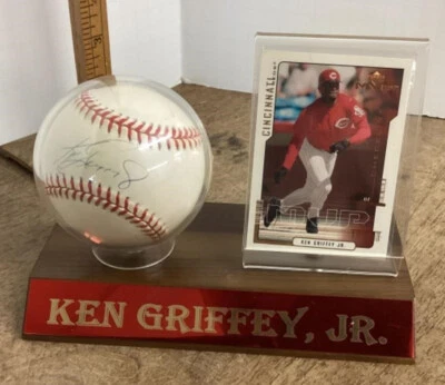 Ken Griffey Jr. Autographed Cincinnati Reds Signed Baseball w/ Stand & Card JSA - Image 1 of 4