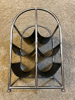 Eslinga de encimera de cuero negro plateado POTTERY BARN para 6 botellas de vino usado en excelente estado Foto 1 de 4