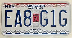 Matrícula de automóvil del bicentenario de Missouri 1821-2021 - SELECCIÓN ALEATORIA - Imagen 1 de 2