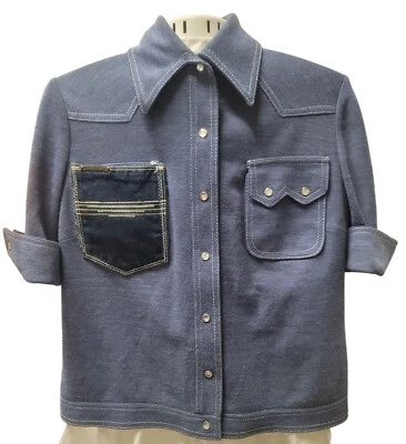 Chaqueta Estilo Denim Cheech & Chong Hecha a Mano Poliéster Bolsillos a Presión Azul Mujeres M Foto 1 de 4