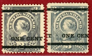 Newfoundland/Canada 1897 #75, 1c Surcharge on 3c, Mint, X2 Copies, SCV $170. - Picture 1 of 2