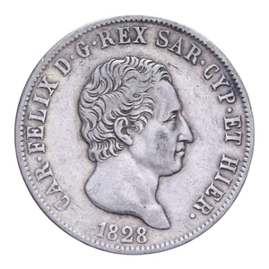 5 LIRE 1828 GENOVA CARLO FELICE REGNO DI SARDEGNA - Picture 1 of 2