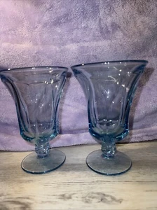 Vintage Fostoria Jamestown Blue Iced Tea Footed Swirl Glass 6 1/8" Set Of 2 - Picture 1 of 9