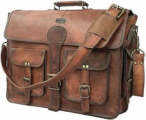 DHK 18 Zoll Vintage handgefertigte Leder Messenger Bag Laptop Aktentasche - Bild 1 von 5