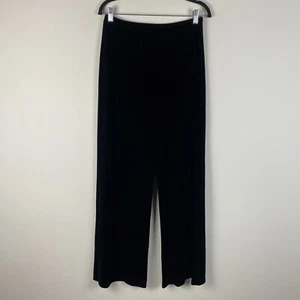 Chicos Velvet Wide Leg Pants Womens 1 US Medium Pull On Black Velour - Picture 1 of 8