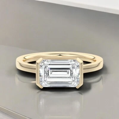 Diamond Engagement Ring Lab Grown Emerald 2 Carat IGI Certified 14k Yellow Gold - Image 1 of 4