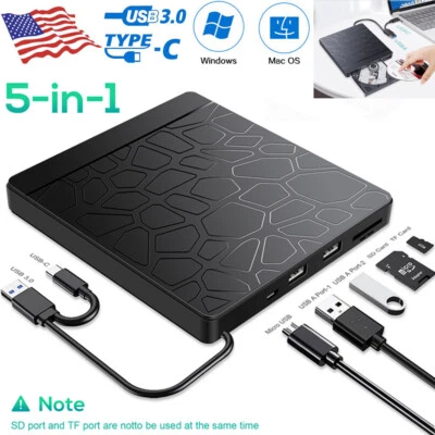 External USB 3.0 Optical Drive Type C Portable DVD CD Laptop Player WIN7/8/10 - Image 1 of 4