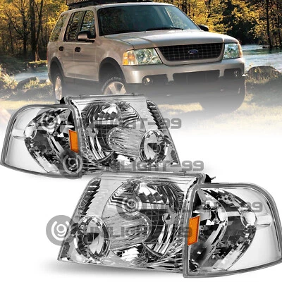 FOR 02-05 FORD EXPLORER CHROME HOUSING AMBER CORNER HEADLIGHT REPLACEMENT LAMPS - Image 1 of 4
