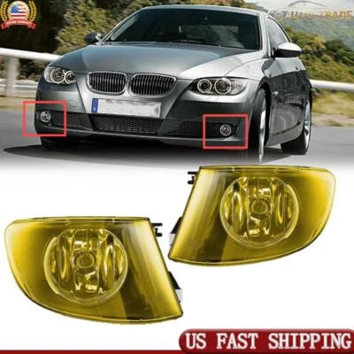 Pair For BMW 3 Series E92 E93 2007-2011 Coupe Fog Lights Yellow Clear Lens H8 Foto 1 de 4