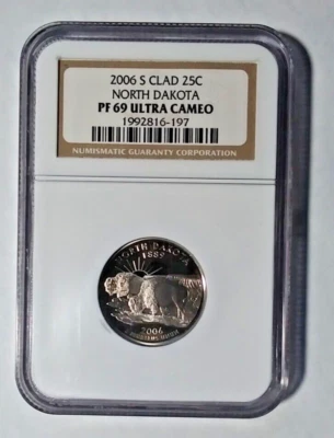 2006 S Clad North Dakota State Quarter NGC PF69 Ultra Cameo (Q-62) - Image 1 of 2