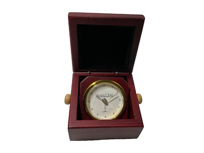 MICHAEL C. FINA FIFTH AVE. QUARTZ WOODEN DESK/TRAVEL ALARM CLOCK 3.5”X2.25” - Image 1 of 4