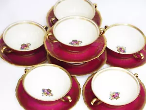 Antique Eleven Black Knight Hohenberg Bavaria Porcelain Soup Bowls & Under Plate - Picture 1 of 21