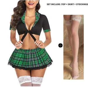 Women Two Piece School Girl Role Play Outfit Pleated Skirt Set Cosplay Costume - Picture 1 of 18