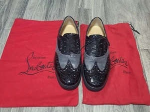 Christian Louboutin paris black Patent & Leather Golfito Wingtip men 9 wom 10.5 - Picture 1 of 12