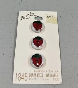 3 Le Chic Strawberry Buttons LADY 5/8" Inch New Old Stock - Picture 1 of 3