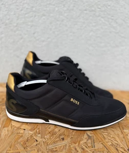 HUGO BOSS Sneakers Saturn Lowp Black Gold Trainers Mens EU 42 MINT RRP£179 - Picture 1 of 17