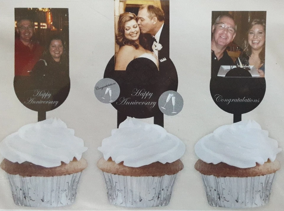 12 piezas Portafotos Feliz Aniversario Cupcake Toppers Selecciones Fiesta Decoración Favores Foto 1 de 2
