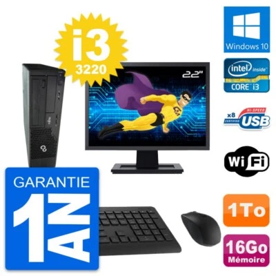 PC Fujitsu E510 Dt Pantalla 22" Intel i3-3220 RAM 16Go Disco 1To Windows 10 Wifi - Imagen 1 de 4