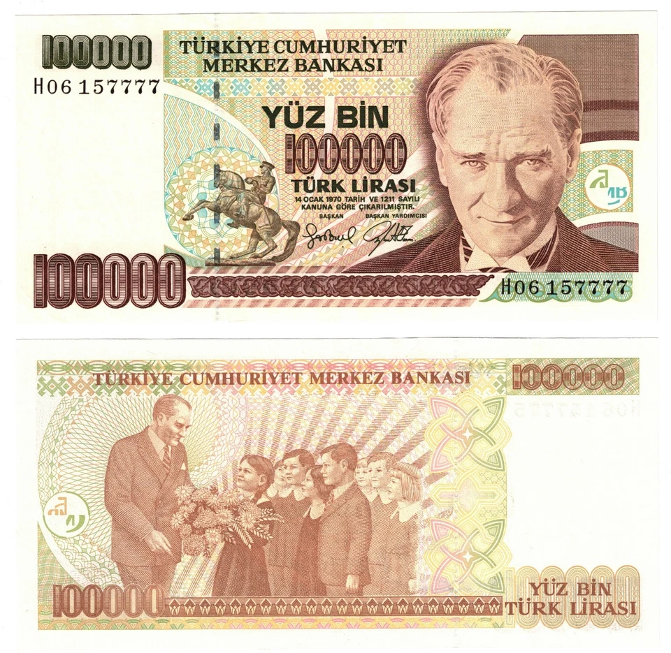 1997 Turkey P206 (2) 100,000 Turkish Lira Banknote UNC  - Image 1 of 1
