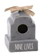 Rae Dunn "Nine Lives" Gray Tombstone Birdhouse Halloween Ceramic 5x5x7.5"