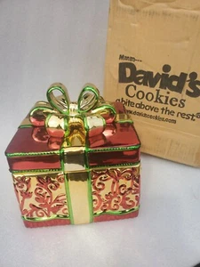 NUEVO Tarro de galletas David's metálico colorido caja de regalo de Navidad RARO vintage - Imagen 1 de 9