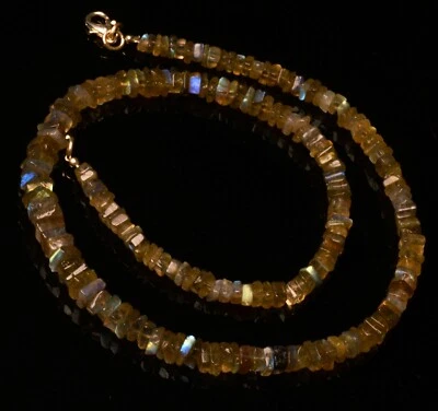 Rainbow Fire Labradorite Gems 4 to 6 mm Square Heishi Shape Beads 17.5" Necklace - Image 1 of 4