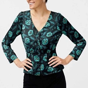 NWT JCrew Satin Crepe Peplum Poppy Print Blouse Size 0 - Picture 1 of 13