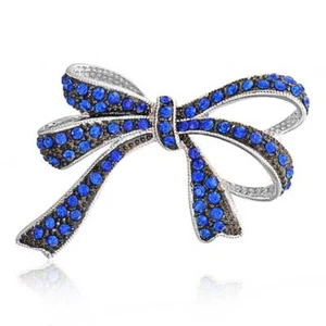 Winter Wedding Crystal Bridal Statement Ribbon Bow Brooch Pin Silver Plated - Picture 1 of 10