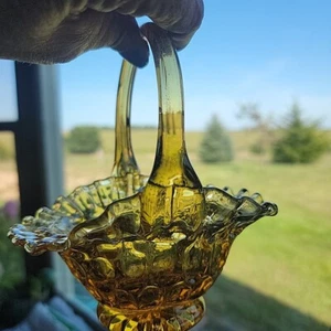 Honey Color Glass Basket Cottage Core Hand Blown Small Delicate Clear Amber Poor - Picture 1 of 17