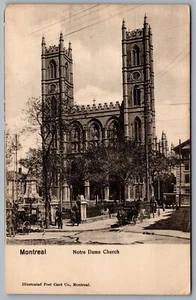 Postcard Montreal Quebec c1907 Notre Dame Church Horse Carriages - Picture 1 of 2