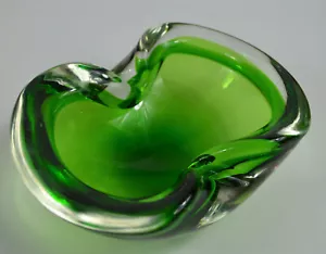 Murano Art Glass Ashtray or Dish in Green Sommerso Green 7" in Length - Picture 1 of 8