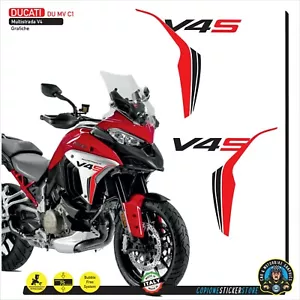 2 ADESIVI DUCATI MULTISTRADA V4S FIANCHETTI LATERALI NERO ROSSO DU MV C1 - Picture 1 of 2