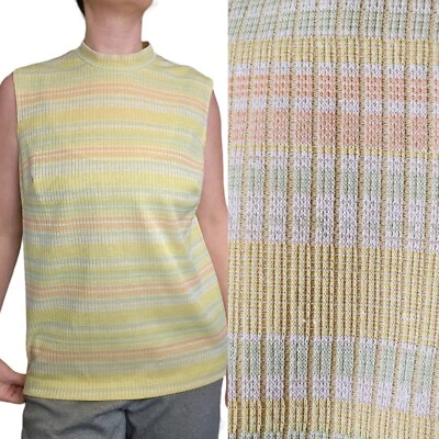 Suéter Amarillo Sin Mangas Años 60 70 Rayas Acanalado Cuello Imitado Tejido XL Retro Pastel Foto 1 de 4