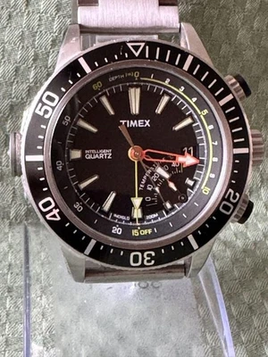 TIMEX Intelligent Quartz Diver Watch Temp Depth Sensor Yellow Dial 47mm Used JPN - Bild 1 von 4