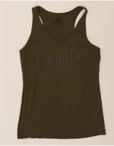 PUMA Womens Graphic Vest Top UK 12 Medium Khaki Cotton DI50 - Picture 1 of 3