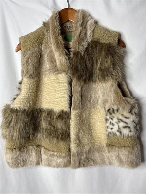 Chaleco Anthropologie L Marlena de piel sintética leopardo retazos para mujer beige Foto 1 de 4