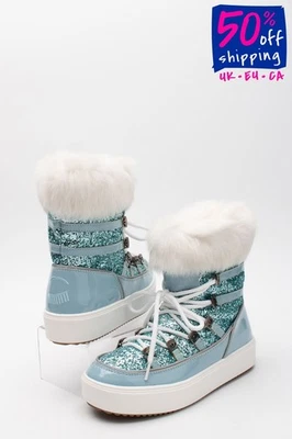 RRP€340 CHIARA FERRAGNI Leather Winter Boots US5 UK2 EU35 Glitter Rabbit Fur - Image 1 of 4