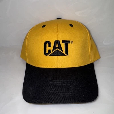 Cat Caterpillar Machinery Cotton Hat Cap Strap Adult Yellow/Black USA Made VTG - Image 1 of 4