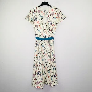 Einzigartiges Vintage kleines Kleid Fit & Flare Make-up Neuheit Druck Schlüsselloch Retro Y18 - Bild 1 von 6