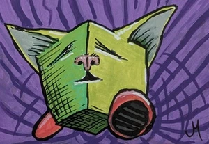 Original ACEO Cat Painting Fashion Miniature Art Card Abstract Face Josh Merritt - Picture 1 of 1