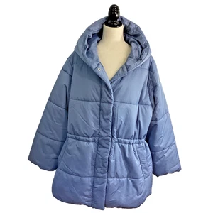 NWT AVA & VIV PLUS 1X BLUE PUFFER PARKA COAT QUILTED HOODED MID LENGTH RELAXED - Picture 1 of 11