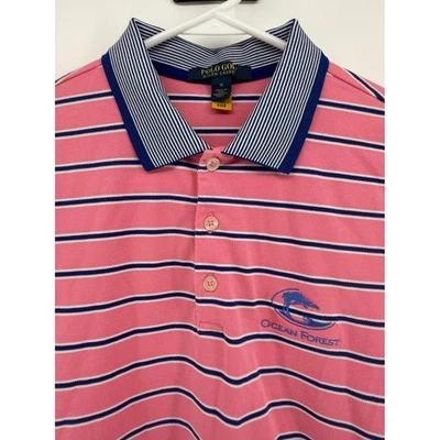 Camisa Polo Golf Ralph Lauren Rayas Golf OCEAN FOREST SEA ISLAND Rosa Azul M Foto 1 de 4