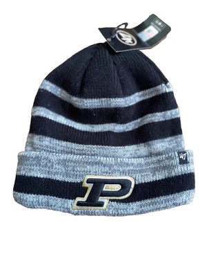 PURDUE BOILERMAKERS '47 BEANIE/ 帽子/帽 100% ACRYLIC 黑色/金色/灰色 OSFM — 第 1/2 张图片